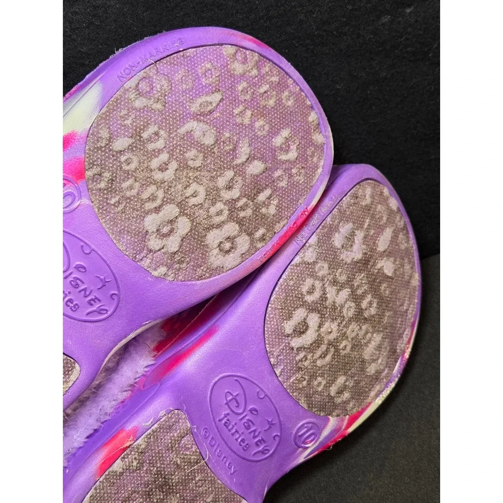 Disney Fairies Tinker Bell Girls Purple Pink Marble Faux Fur Lined Clogs Size 10